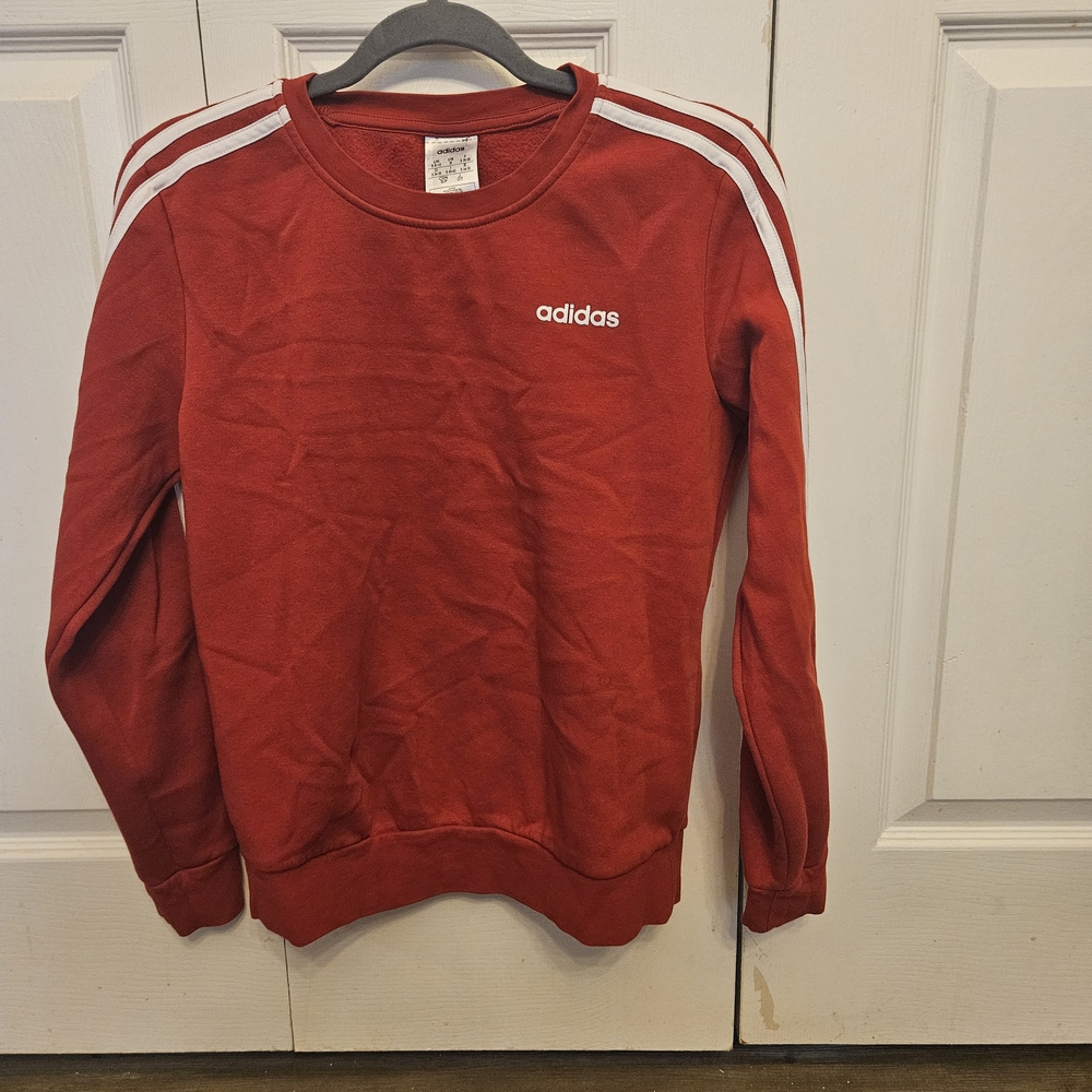 Adidas Women's Red Sweatshirt with White Stripes